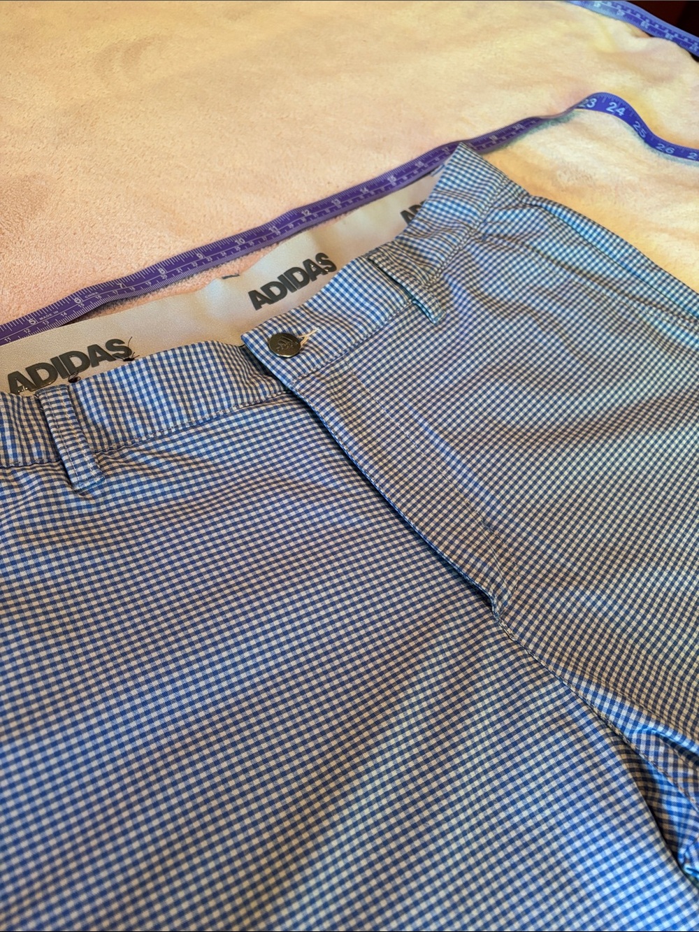 Adidas Men’s Ultimate365 Gingham Plaid Golf Shorts Blue/White Size 35 EUC